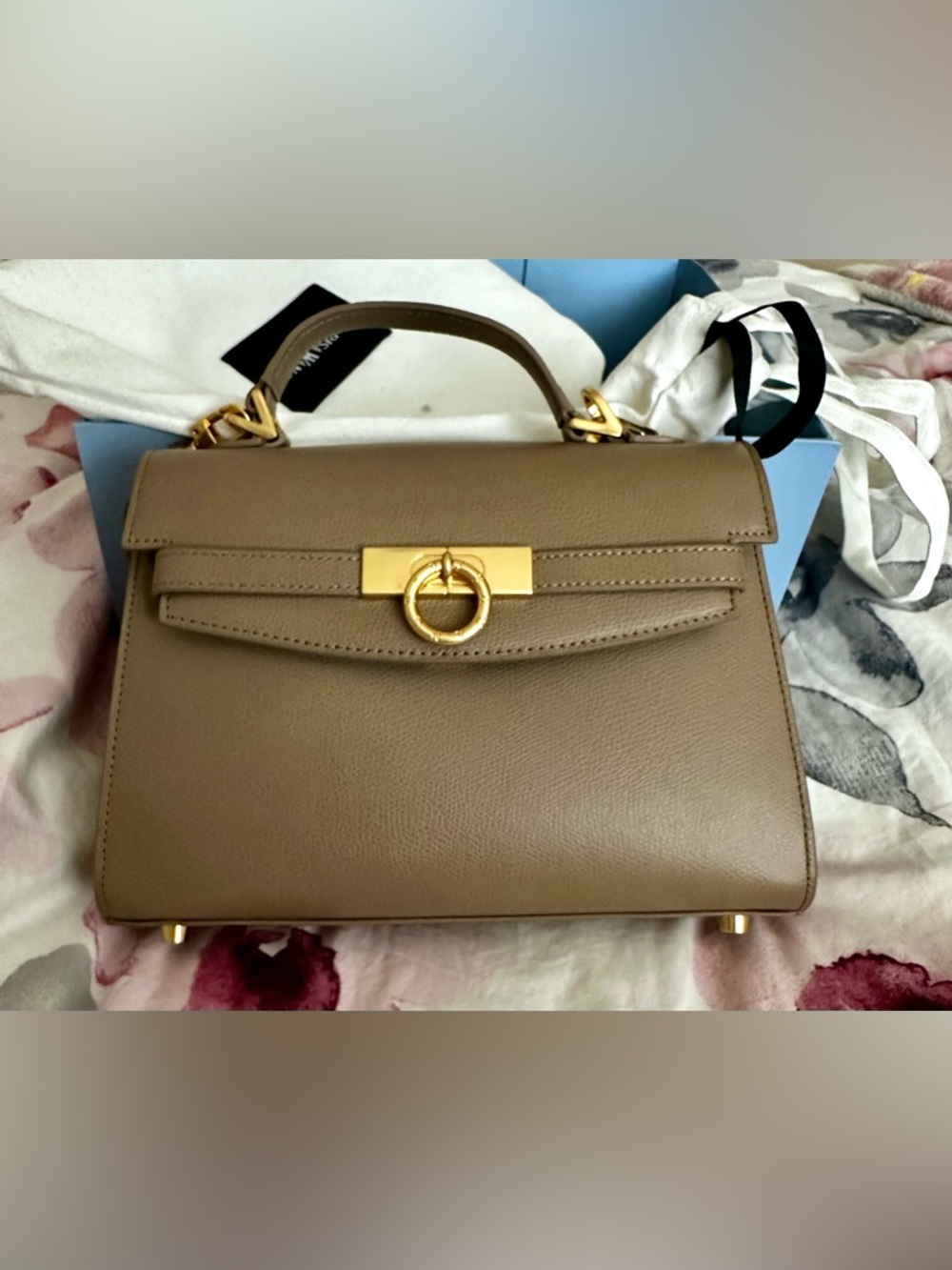 Parisa Wang Grace Top Handle Bag - Taupe with Gold Hardware